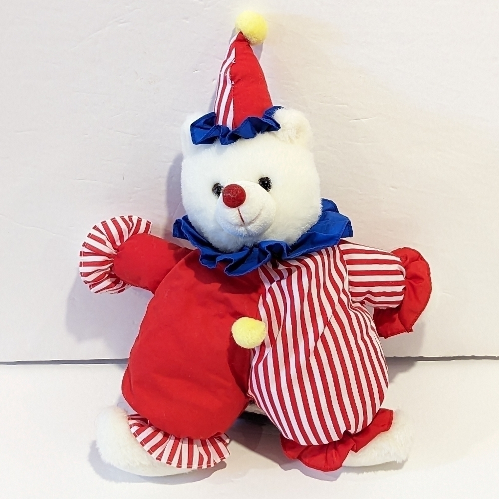 2/$20 Russ Happy Ted Clown Plush 17" Stripe White Bear